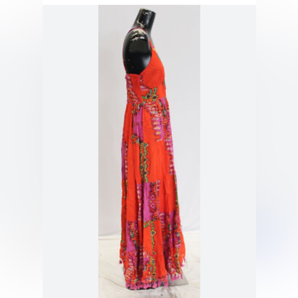 Anthropologie Barok Paris Beaded Tiered Maxi Dress Orange Pink Boho Small - Picture 7 of 14